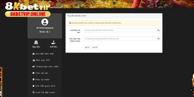Thiết lập mật khẩu rút tiền để bảo mật các giao dịch tài chính